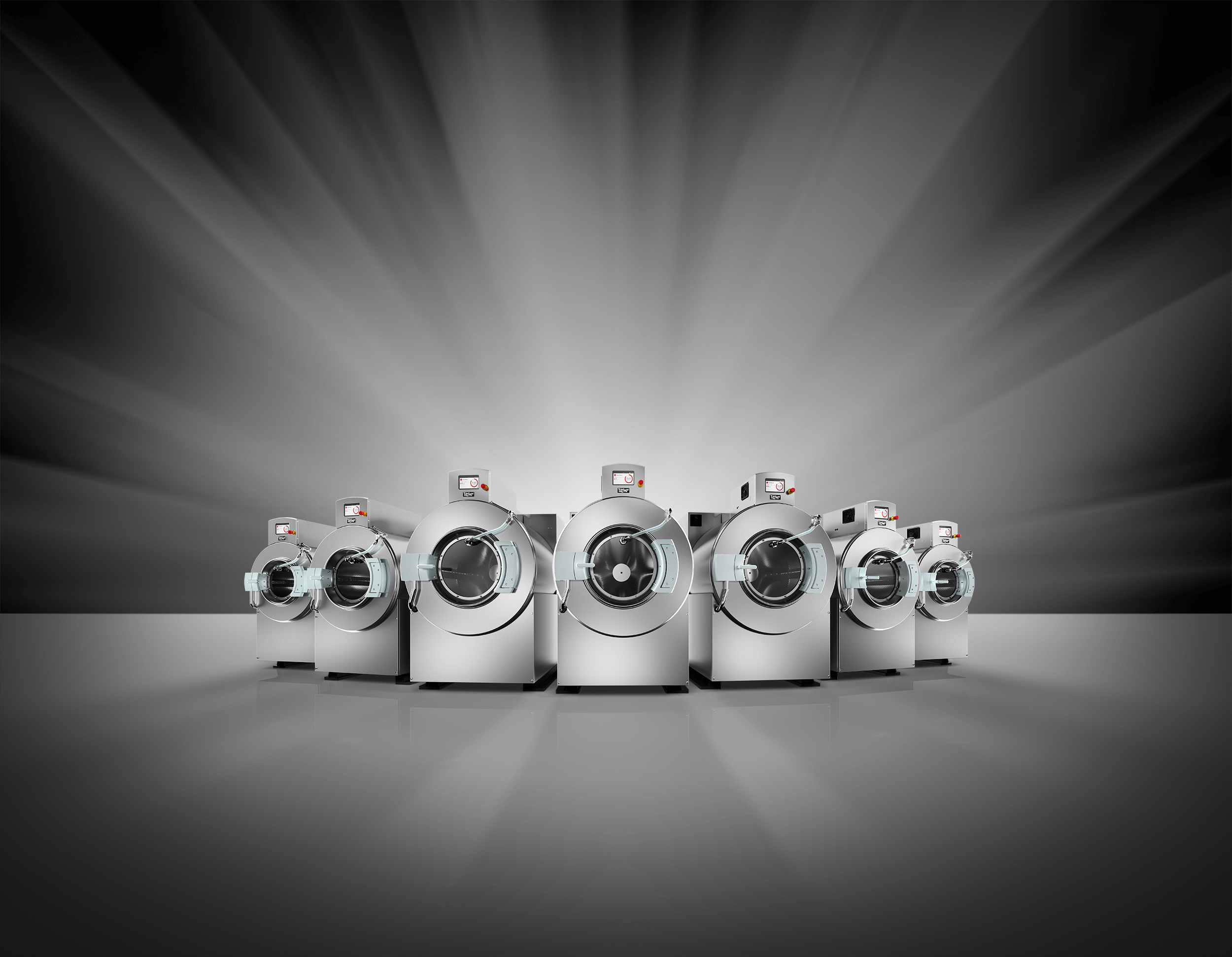 Full lineup of UniMac commercial washer-extractors sold and serviced by HM Commercial Laundry in New Jersey